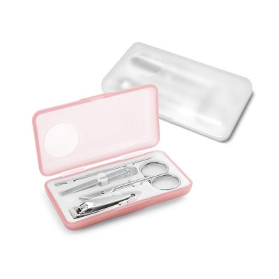 Pink manicure set with scissors and clippers.