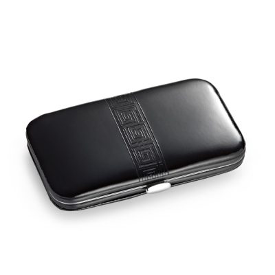 Black leather cigarette case with geometric design