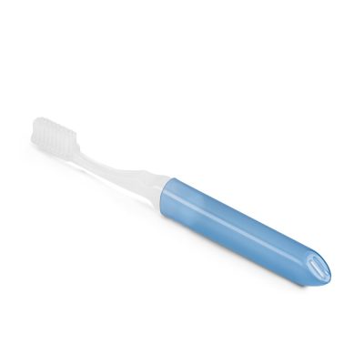 Blue toothbrush with protective cover.