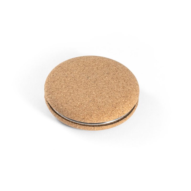 Round cork coaster on white background.
