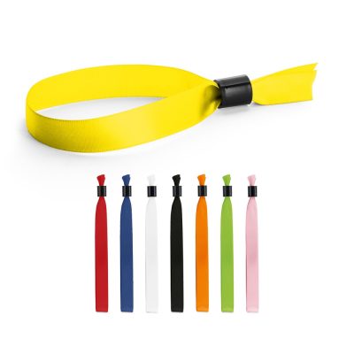 Colourful fabric wristbands with black plastic closures