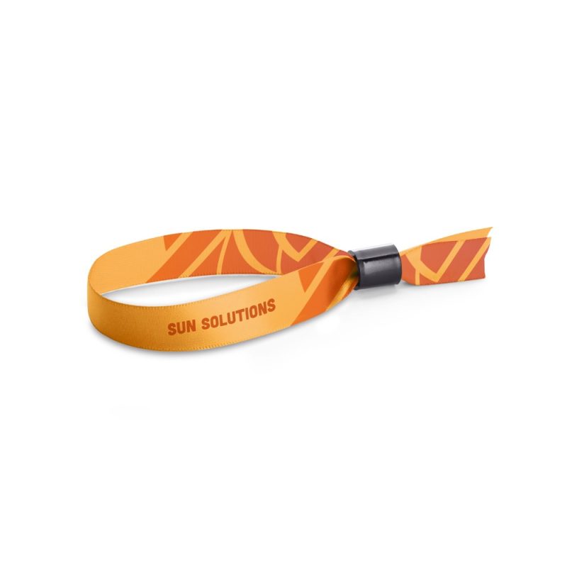 Orange wristband with 'Sun Solutions' text