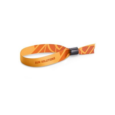 Orange wristband with "Sun Solutions" text.