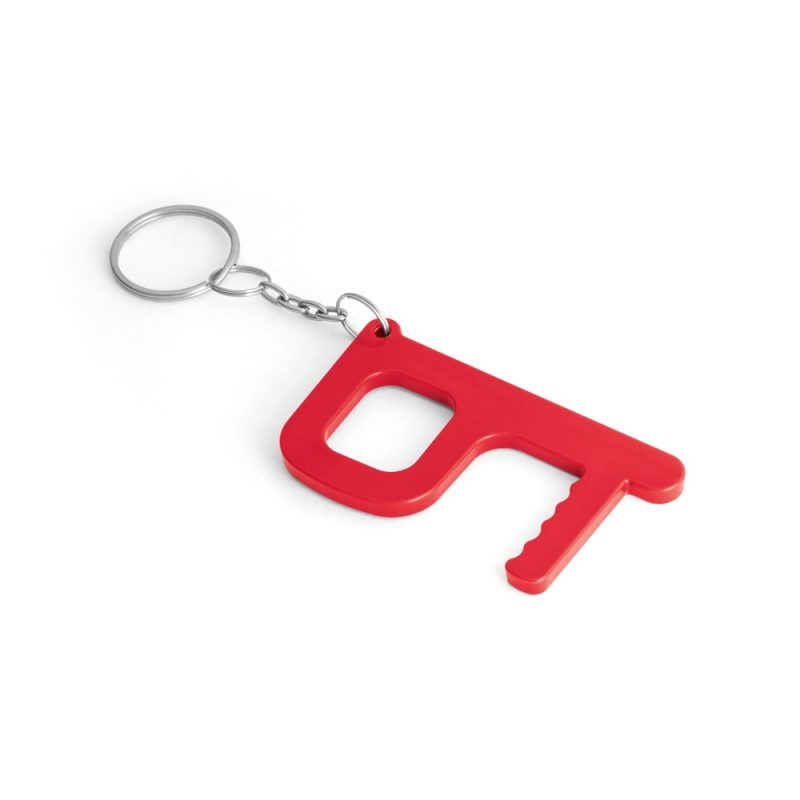 Red key-shaped bottle opener keychain