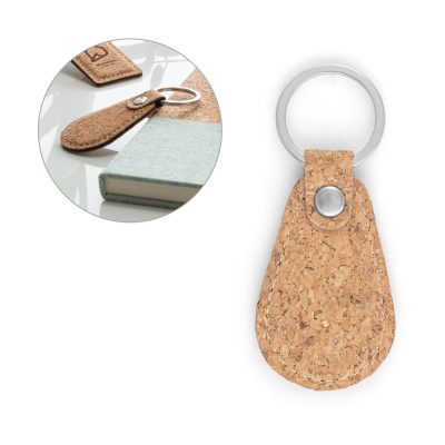 Cork keyring with silver ring and button detail