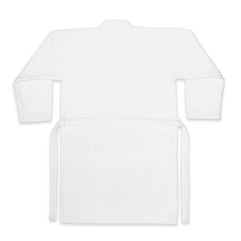 White bathrobe with belt from the back view.