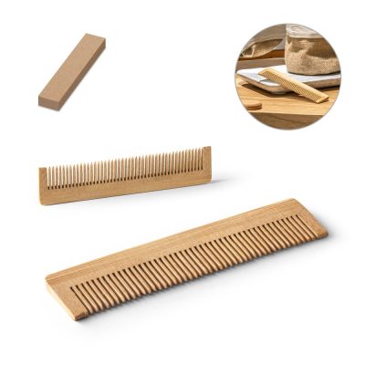 Set of wooden combs on display