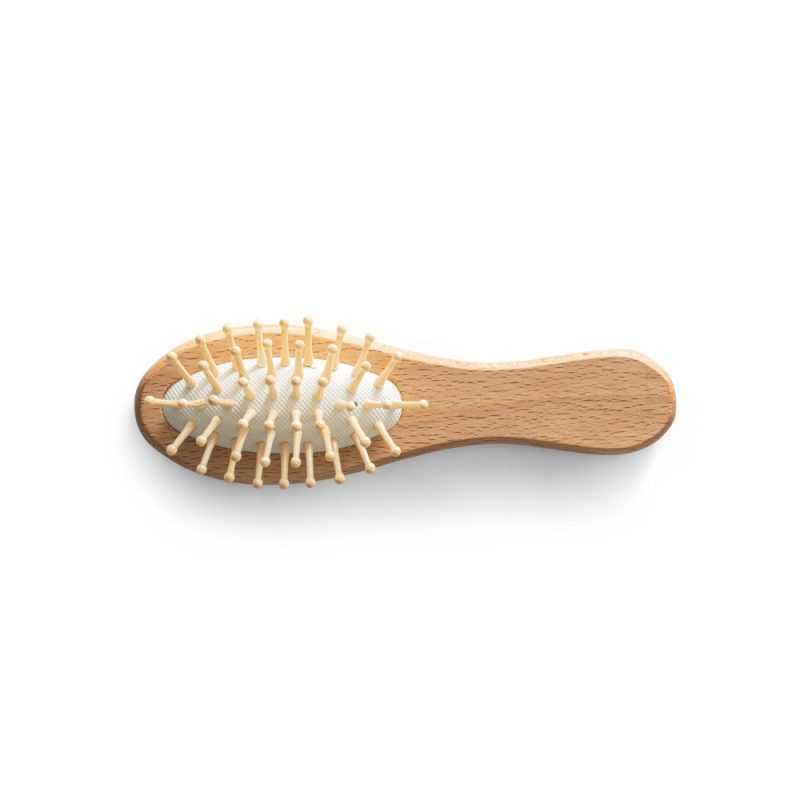 Wooden hairbrush with natural bristles