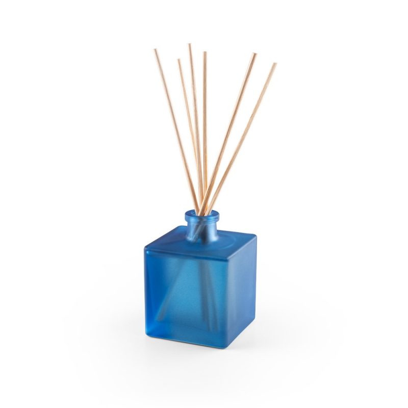 Blue glass diffuser bottle with wooden sticks