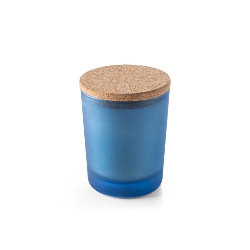 Blue frosted glass with cork lid