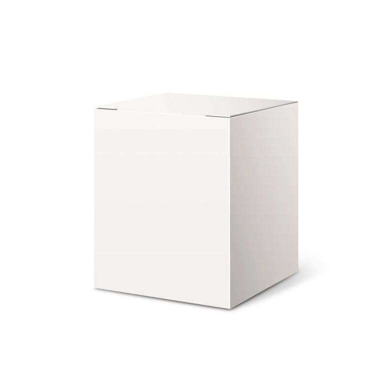 Plain white cardboard box on white background