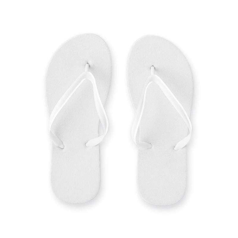 White flip-flops on a white background.
