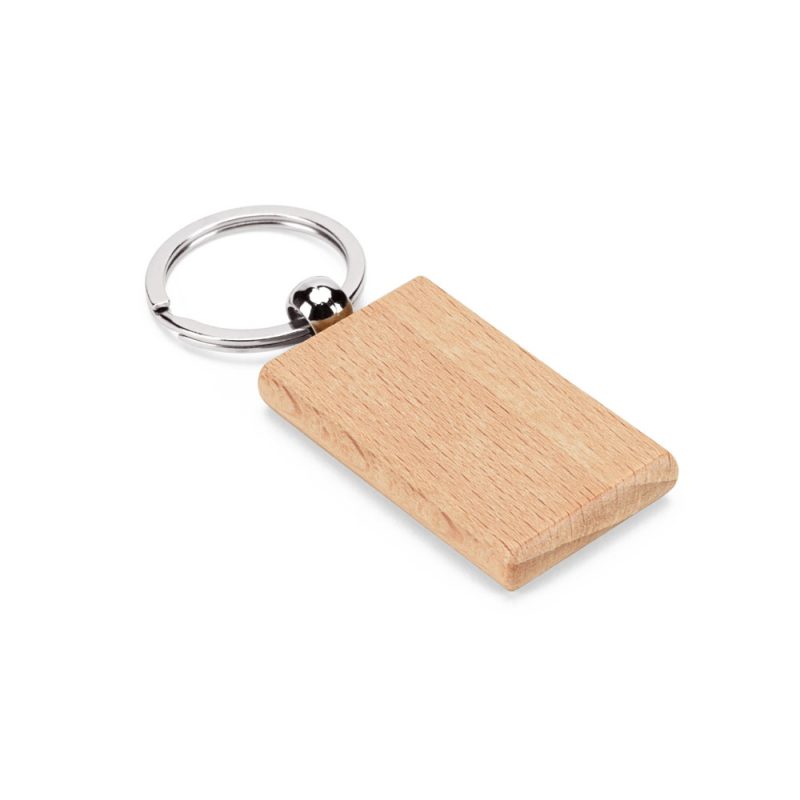 Wooden rectangular keyring with metal ring