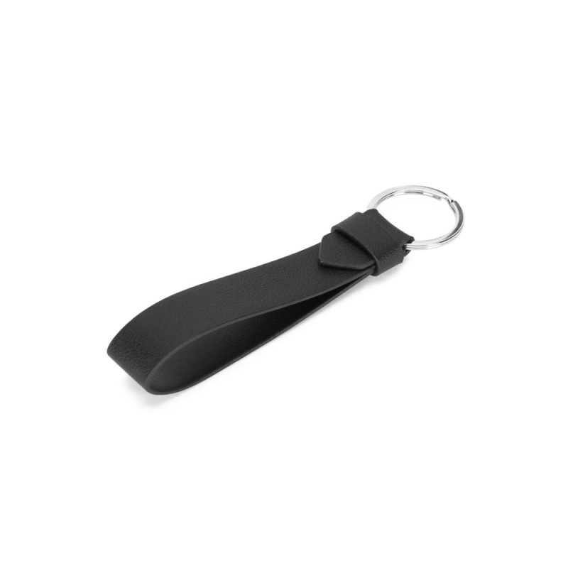 Black leather keyring loop with metal ring