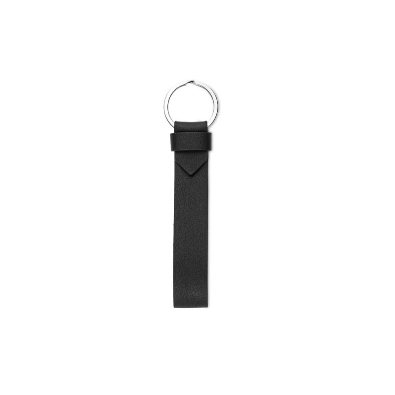 Black leather keyring with silver loop.