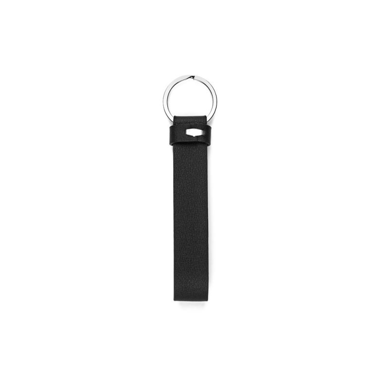 Black leather keyring with metal ring