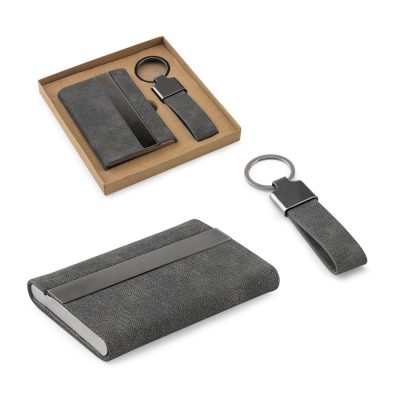Grey card holder and keyring gift set.
