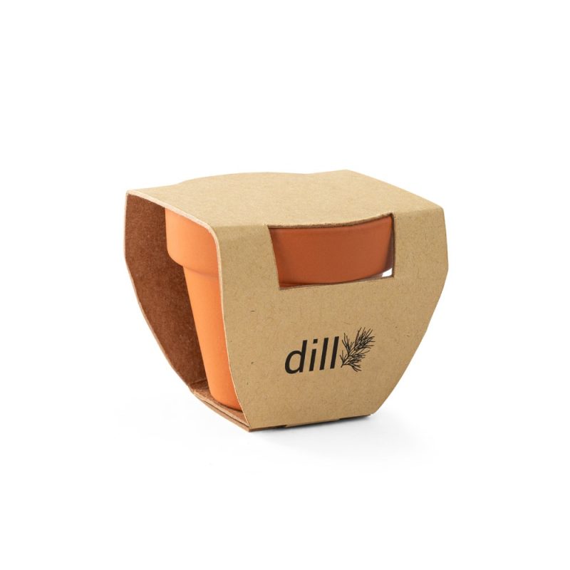 Dill plant kit in biodegradable packaging.