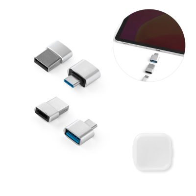 Silver USB adapters with device connection illustration.