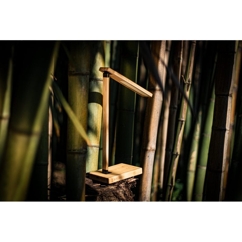 Bamboo desk lamp amidst lush bamboo stalks