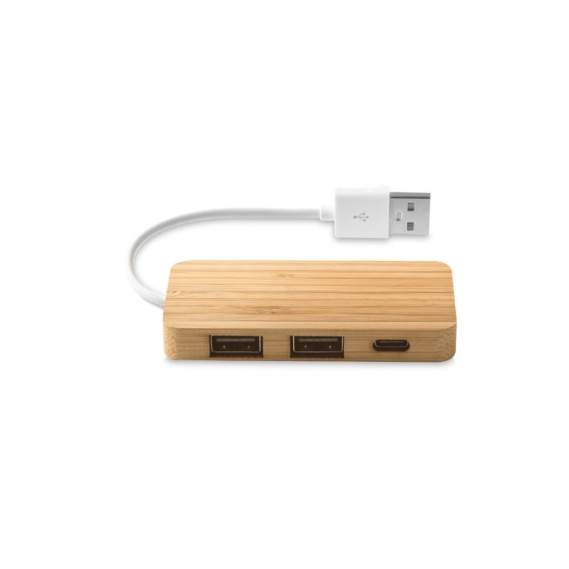 Wooden USB hub with multiple ports