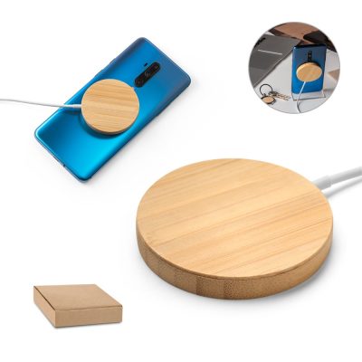 Bamboo wireless charger and smartphone on stand