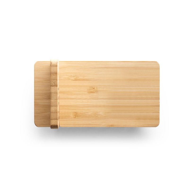 Rectangular wooden cutting board with handle.