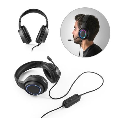 Gaming headset with microphone and LED lights.