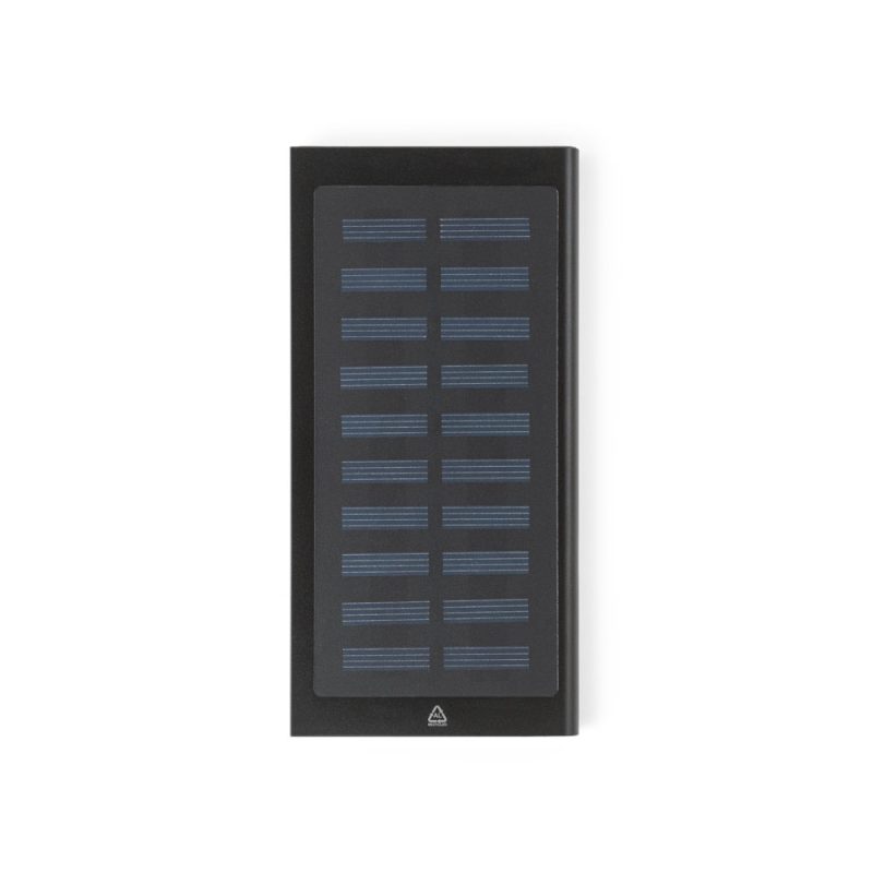 Black solar power bank charger isolated on white.
