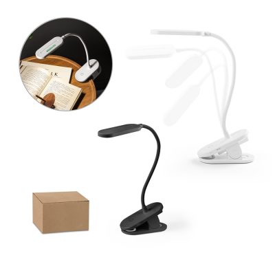 Flexible LED clip-on lamp with adjustable neck.