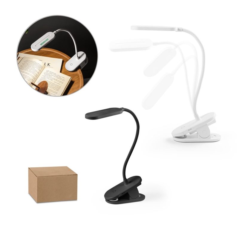 Flexible LED clip-on lamp with adjustable neck.
