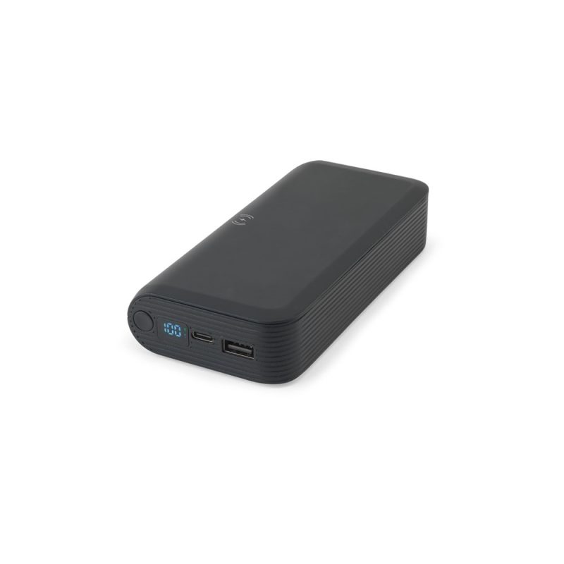 Black portable power bank with digital display