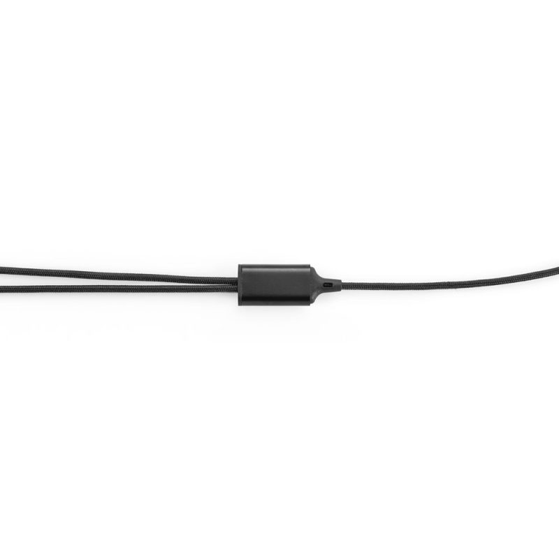Black woven cable with plastic ferrite core