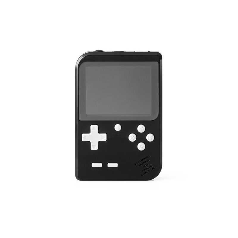Retro black handheld gaming console with buttons
