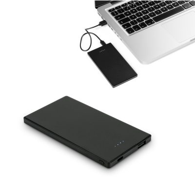 Slim black power bank charging laptop