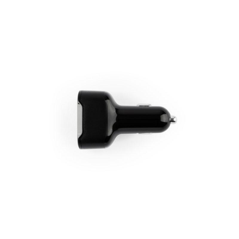 Black car charger on white background.