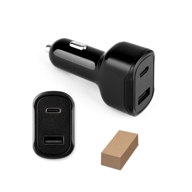 Black car charger with USB ports