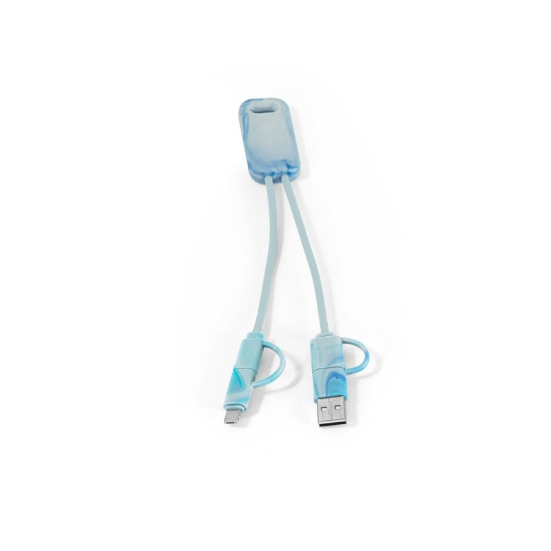 Blue USB and charge cable with connectors