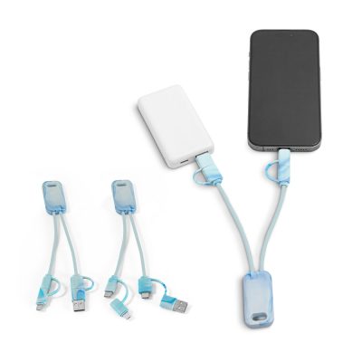 Multi-connector charging cables with power bank and smartphone.