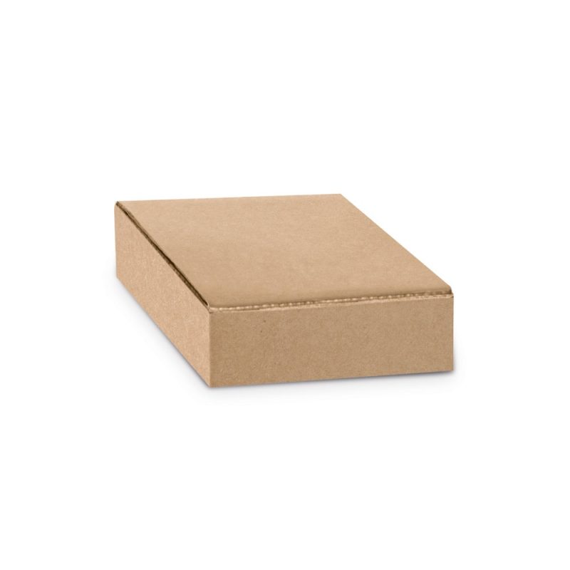 Brown cardboard gift box closed on white background.