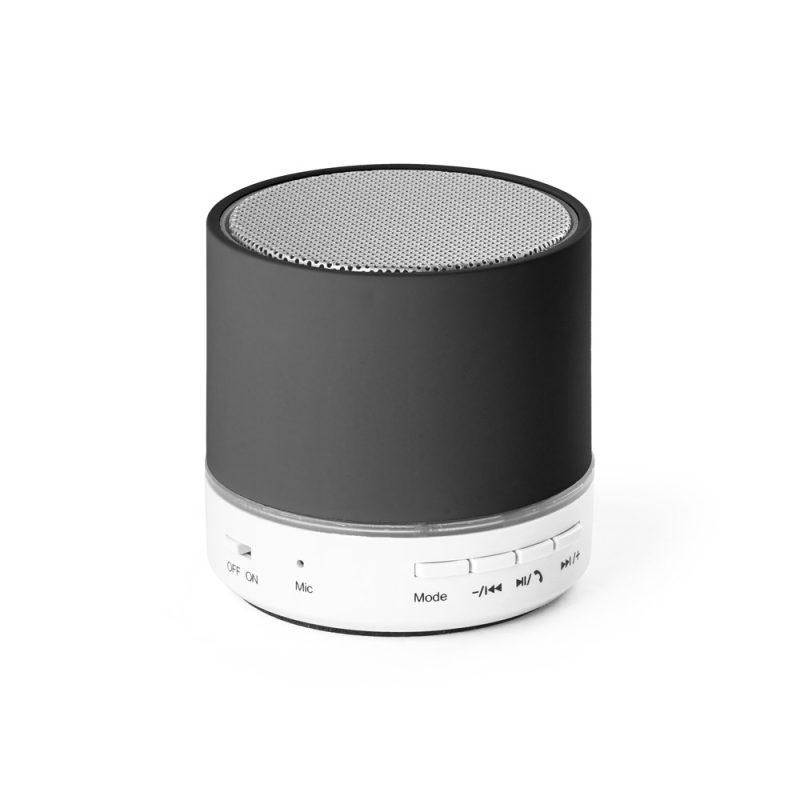 Black portable Bluetooth speaker with control buttons