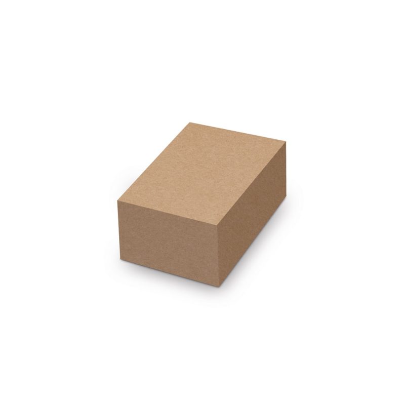 Rectangular brown cardboard box on white background.