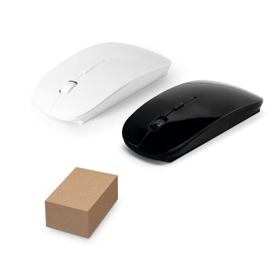 White and black wireless mice with packaging box.
