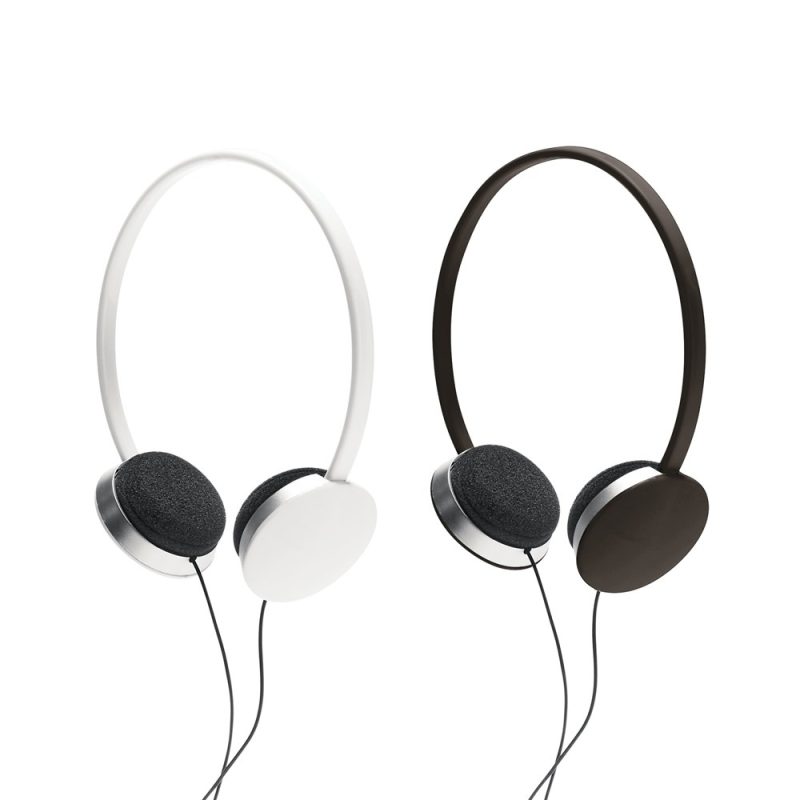 White and black headphones, minimal design.