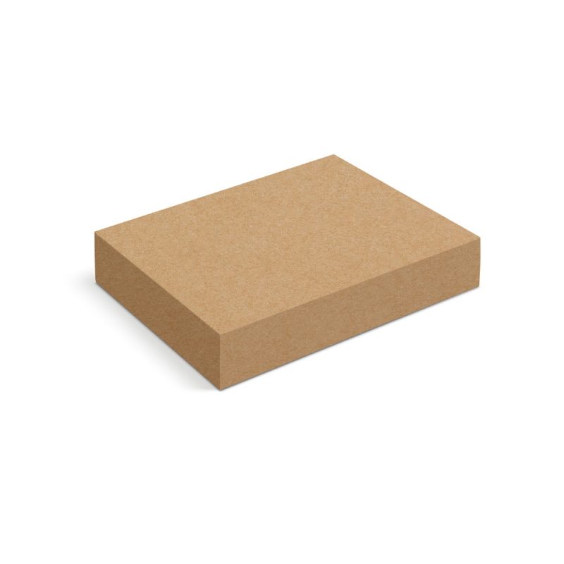 Rectangular brown cardboard box on white background.