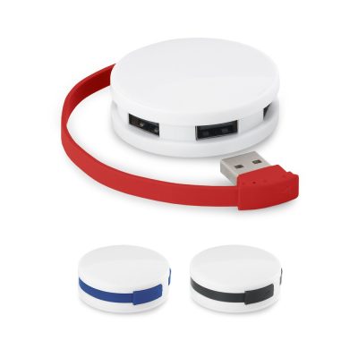 Round USB hub with retractable cable.
