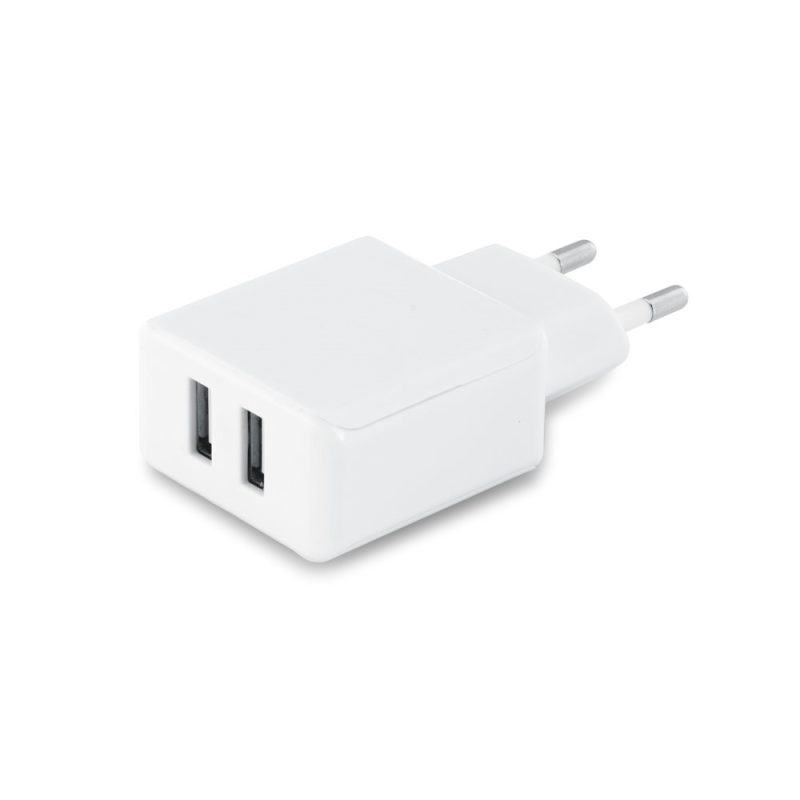 White dual USB wall charger adapter