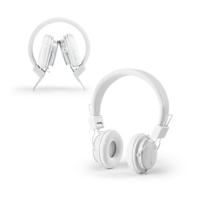 White wireless headphones on a white background.