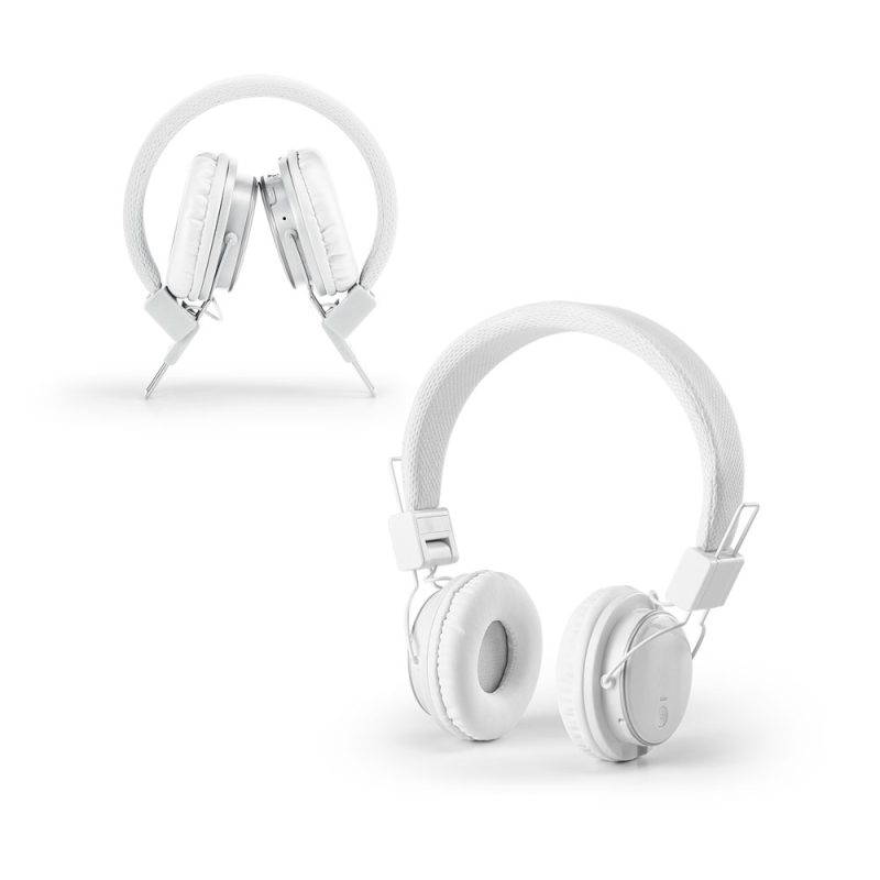 White wireless headphones on a white background.