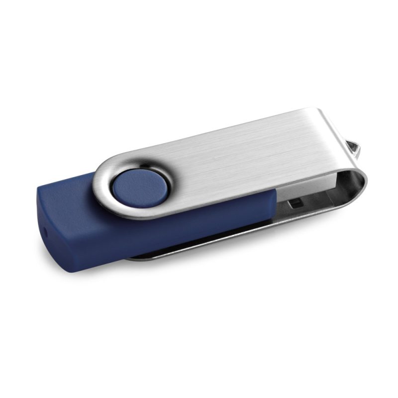 Blue USB flash drive with metallic cover